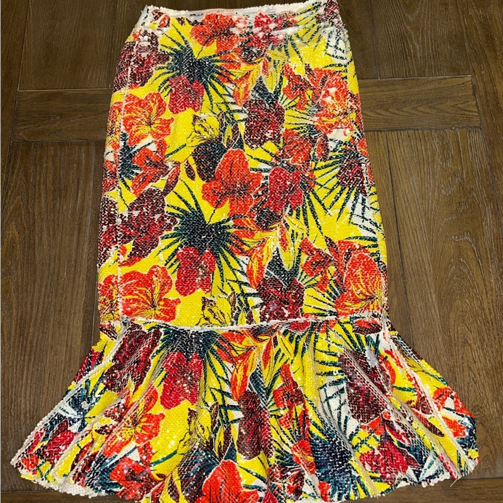 Zara Vibrant Floral Pencil Skirt - Yellow and Red